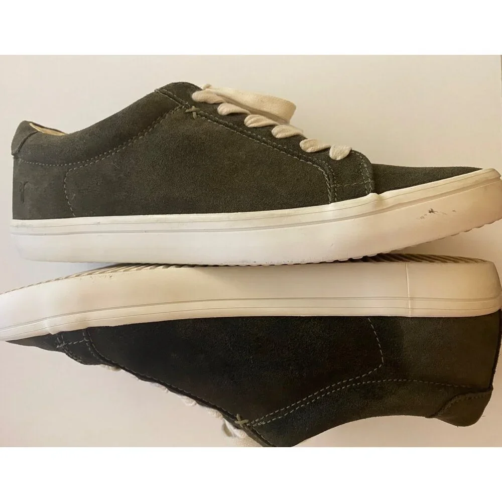 Frye Kerry Suede Sneakers Women 8.5 Fatigue Green Low Top Comfort Trainers Shoes
